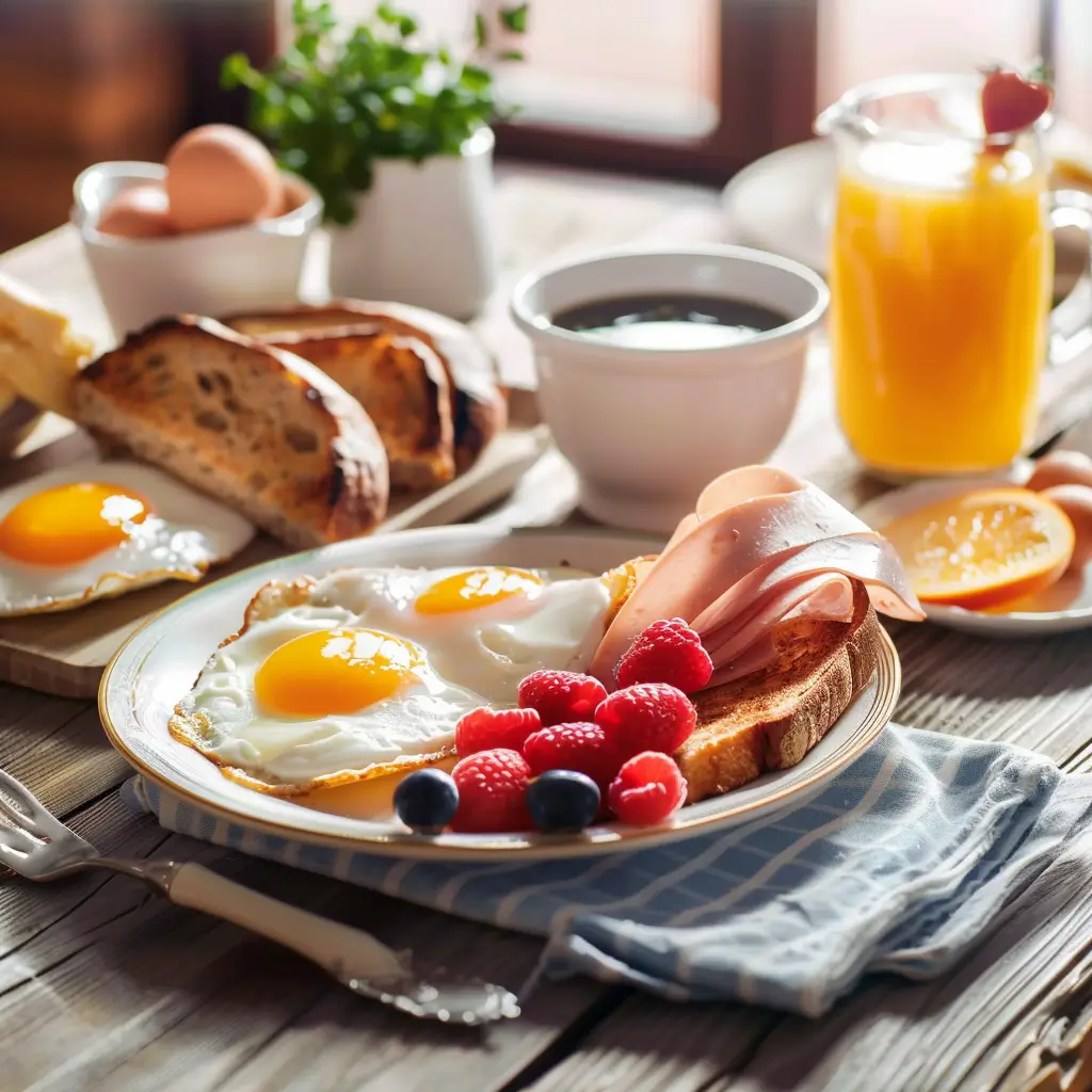 breakfast brunch eggs toast orange juice berries.webp