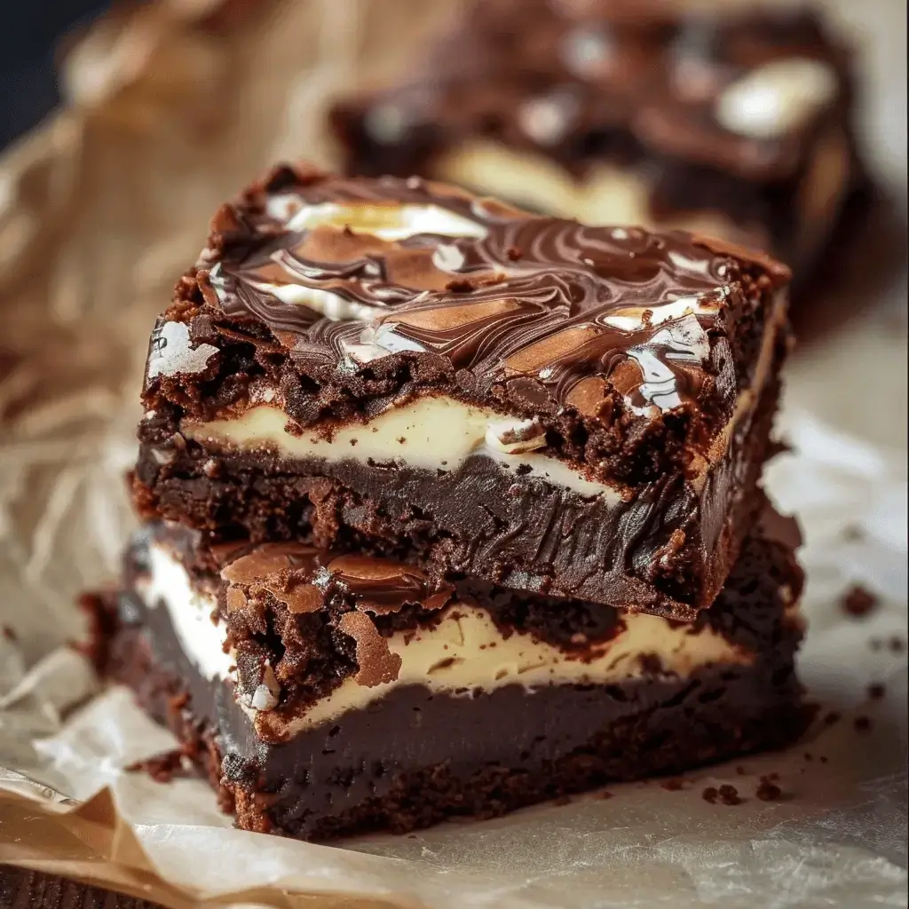 Rich chocolate brownies with cream cheese swirls – a delicious homemade dessert.