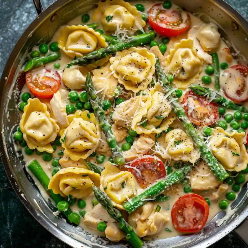 creamy chicken tortellini asparagus pan 800x800 1