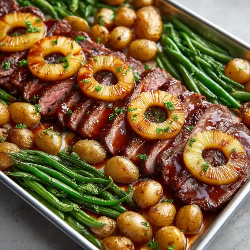 pineapple glazed beef sheet pan 800x800 1