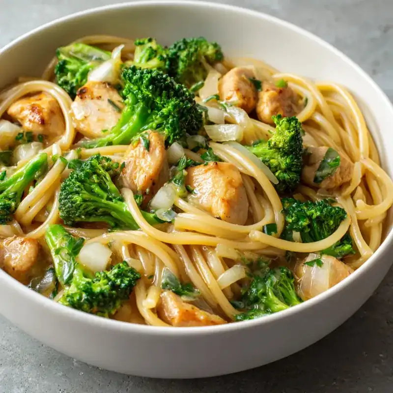 chicken broccoli noodles in content compressed