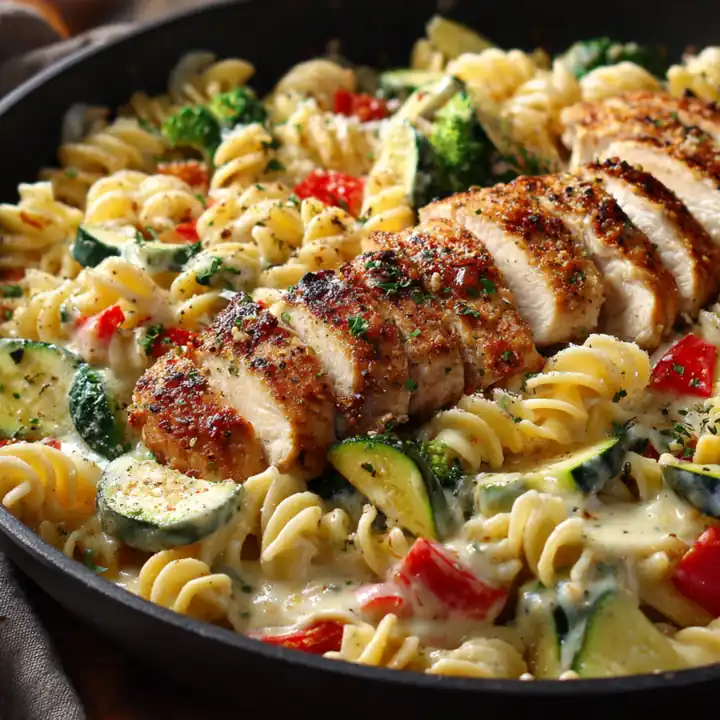 creamy chicken pasta primavera square seo