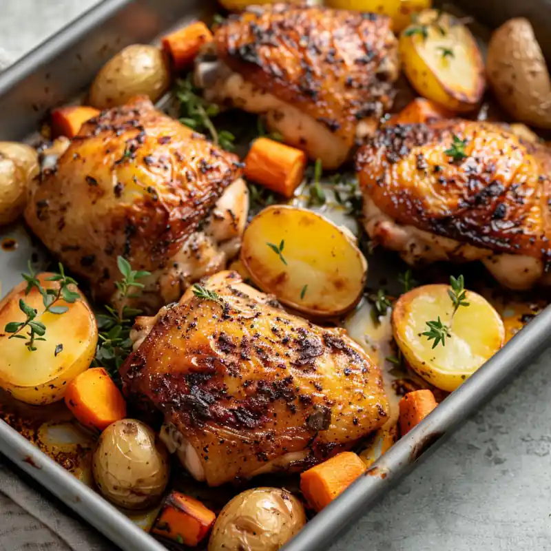 roasted chicken thighs vegetables in content