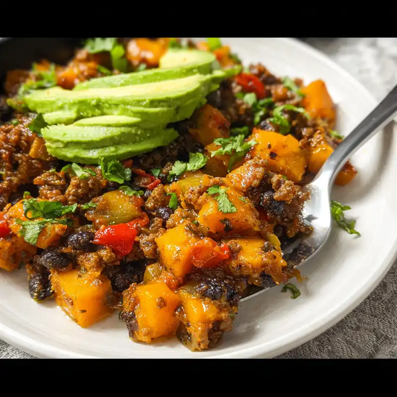 southwestern ground beef sweet potato skillet square